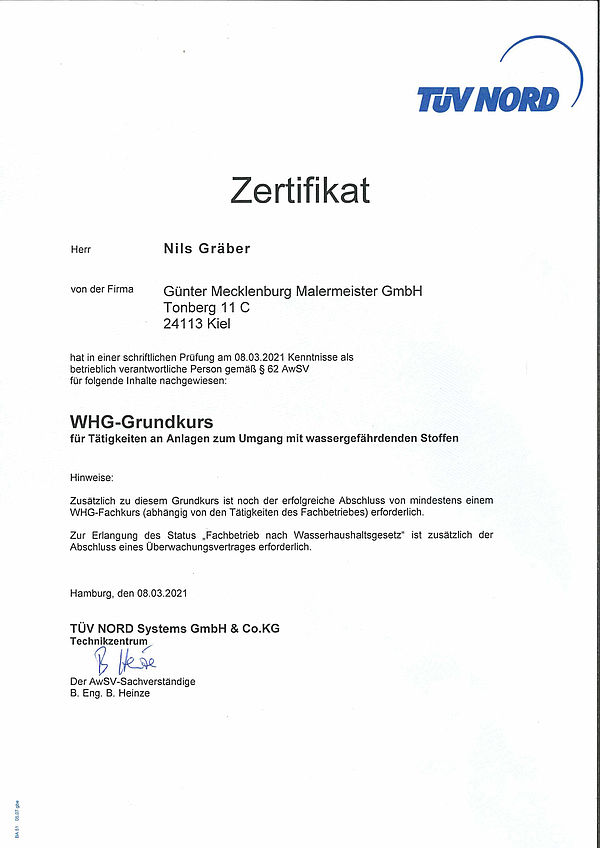 Zertifikat für den WHG-Grundkurs
